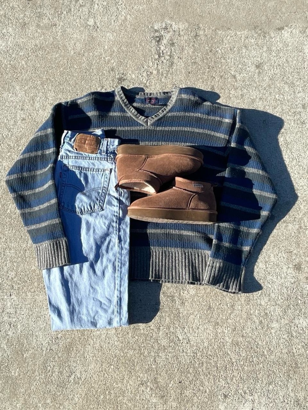 Striped V-Neck women’s Sweater - Navy & Gray